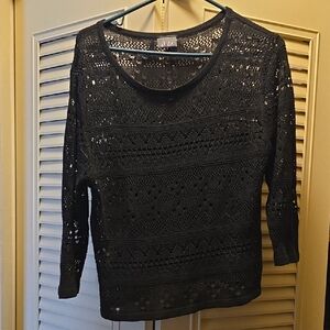 Dots Black Open-Knit Off-the-Shoulder Sweater